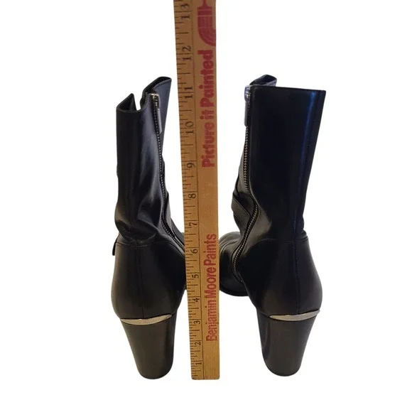 Michael Kors Black Leather 2 Buckle Mid Calf Boots Size 11 Block‎ Heel Moto - Picture 7 of 9